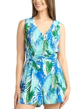 BCX Printed Smocked-Back Sleeveless Jumpsuit
